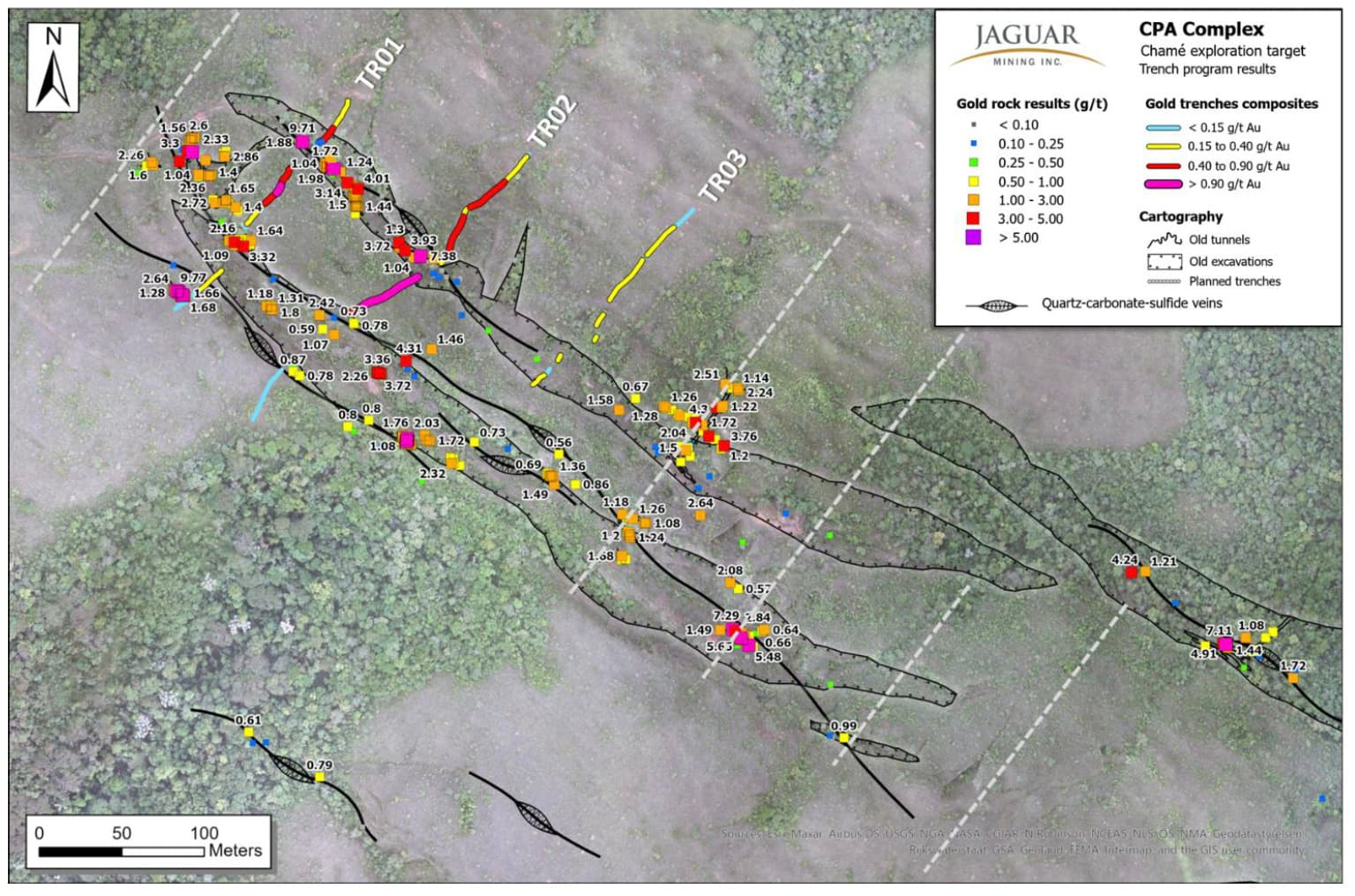 Resultados positivos no alvo Chamé, do complexo Paciência