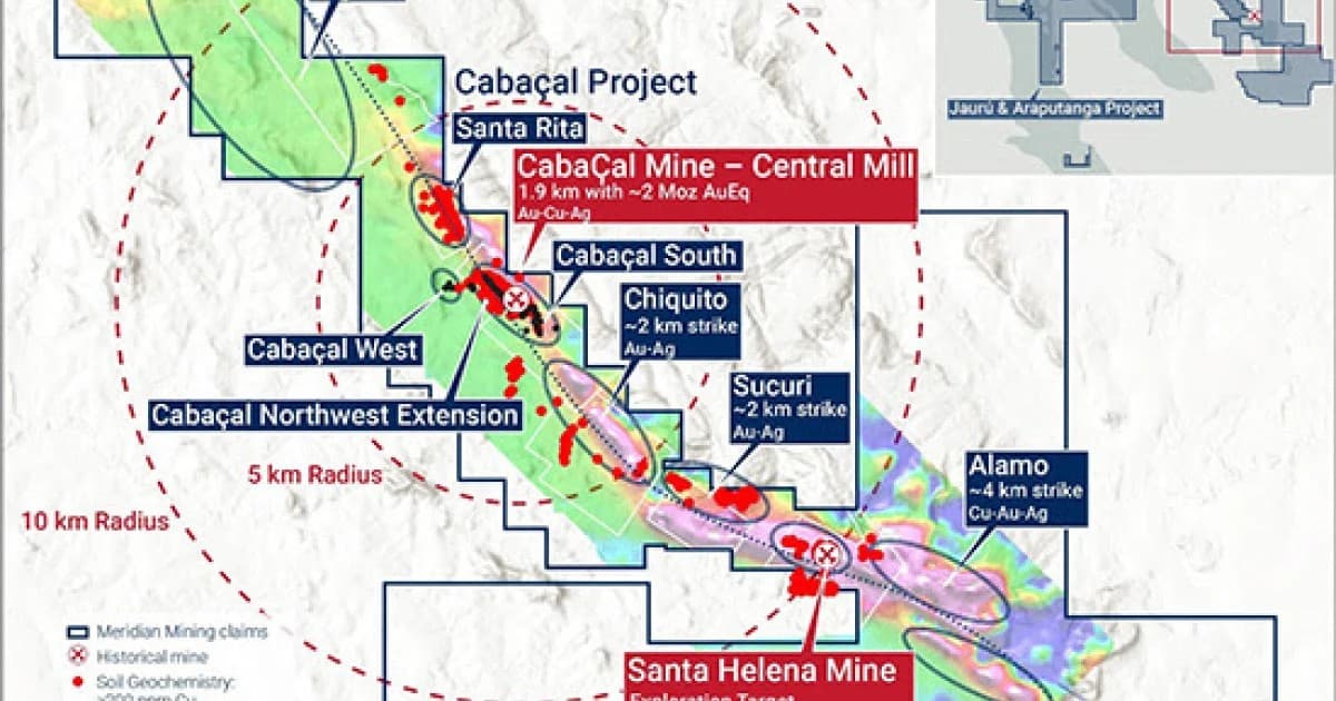 Meridian atualiza recursos para os depósitos de Cabaçal e Santa Helena